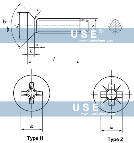 DIN 7500 M - Cross Recessed Countersunk Head Thread Rolling Forming Screws